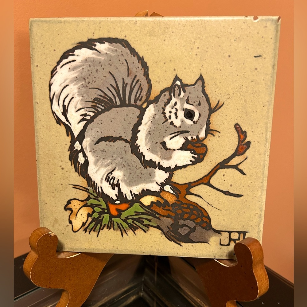 Squirrel Hand Painted Ceramic Tile by Cleo Teissedre from Teissedre Designs